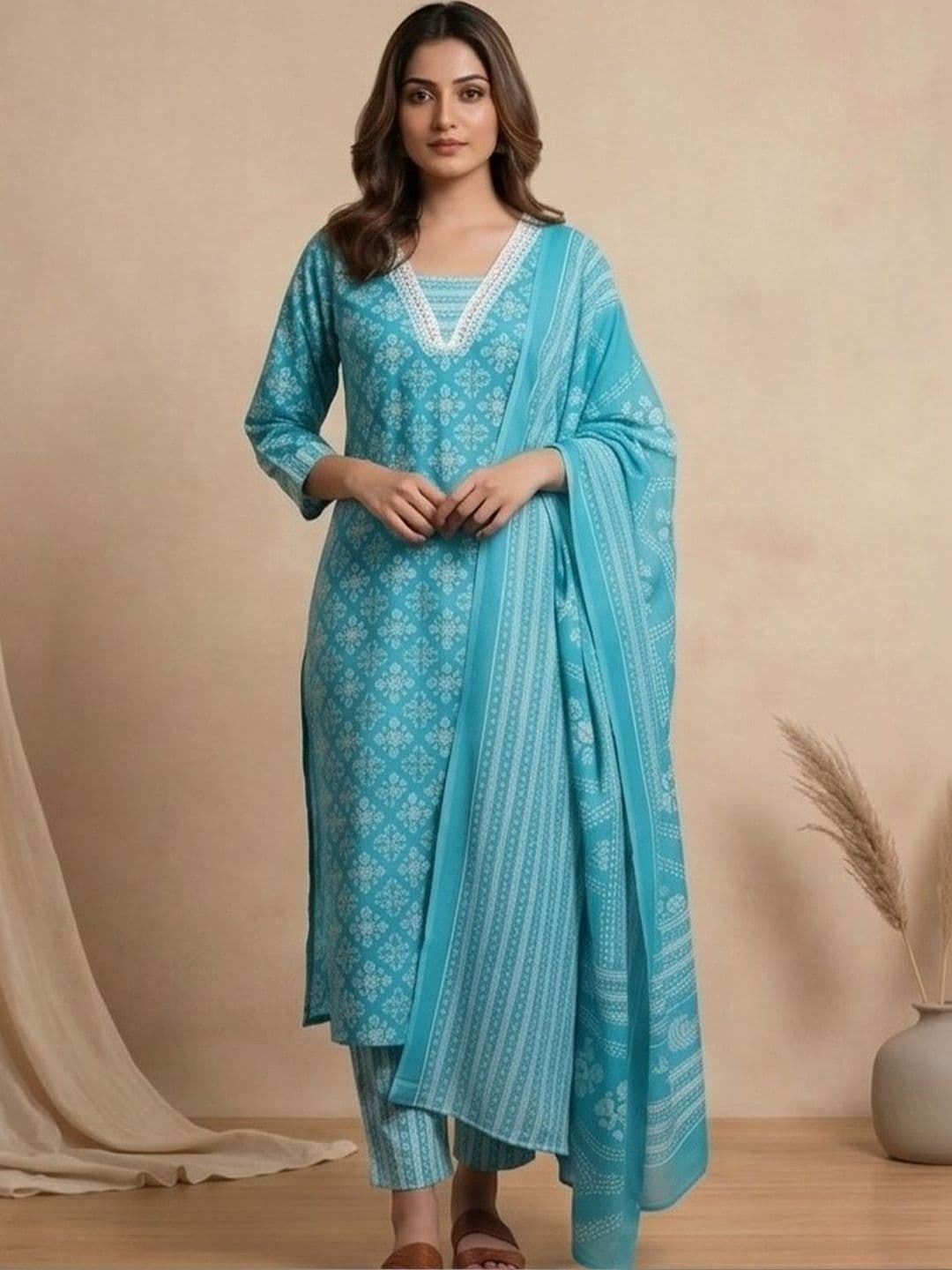 Women Ethnic Motifs Printed Regular Kurta with Trousers & With Dupatta view 2