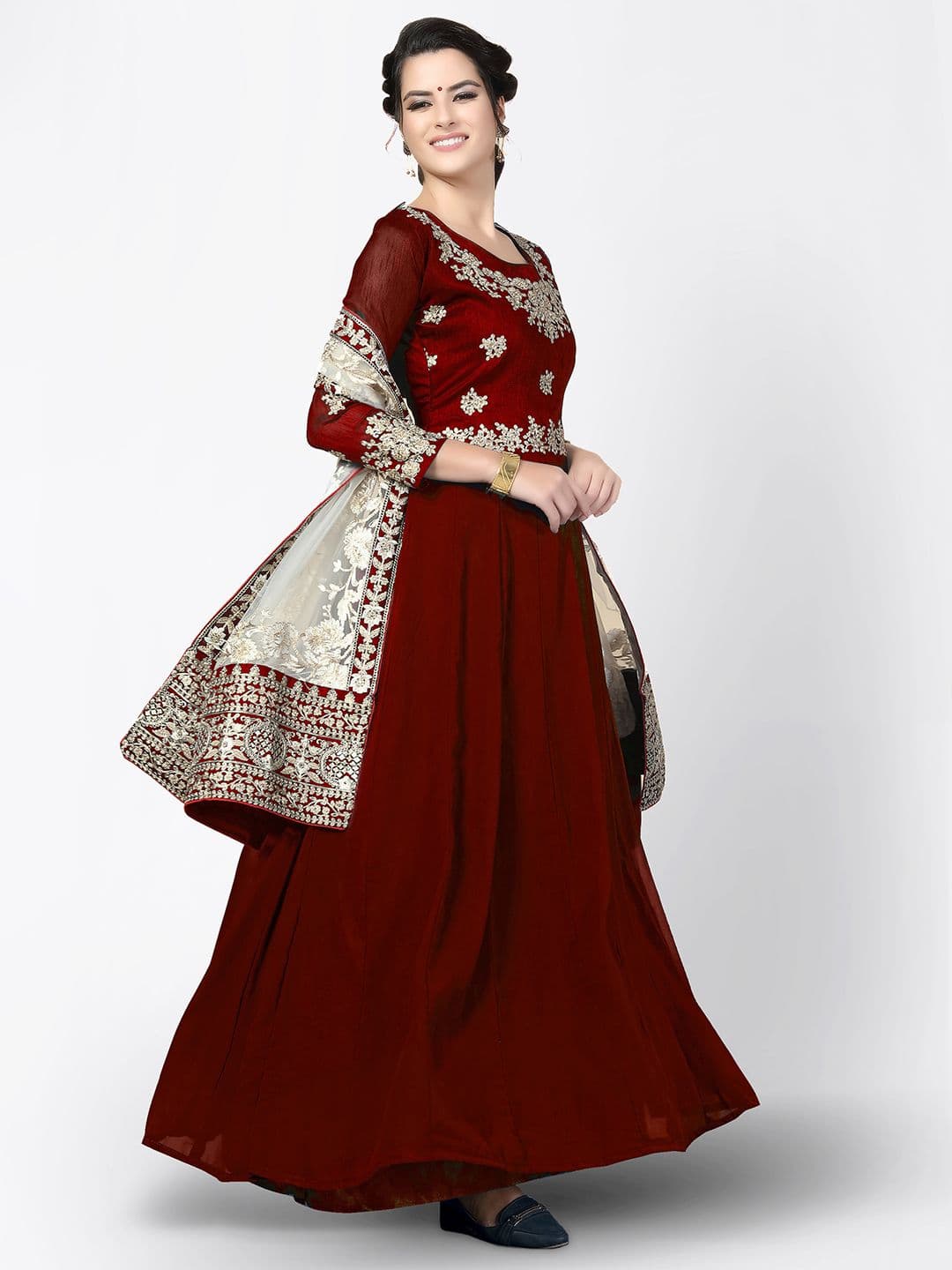 Red & White Embroidered Unstitched Dress Material view 3