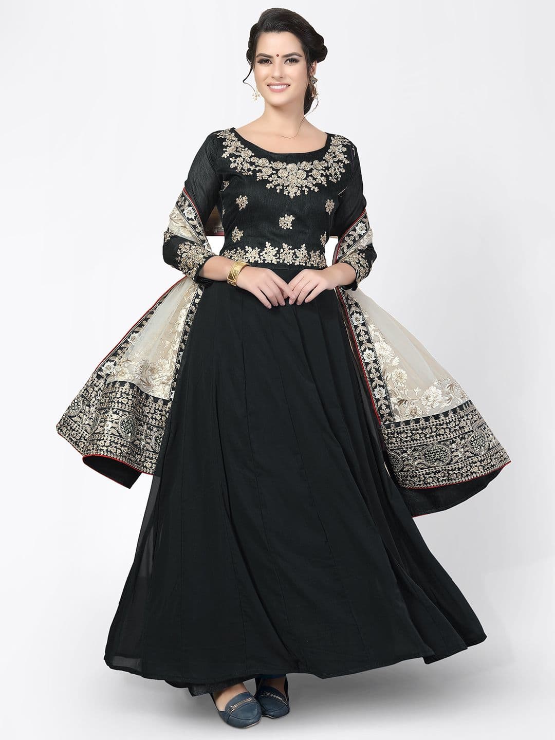 Black & White Embroidered Unstitched Dress Material view 5