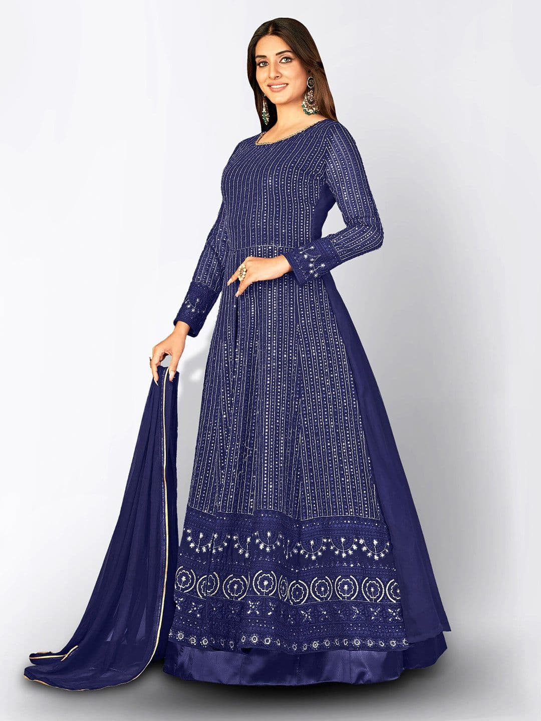 Embroidered Sequined Semi-Stitched Dress Material view 4