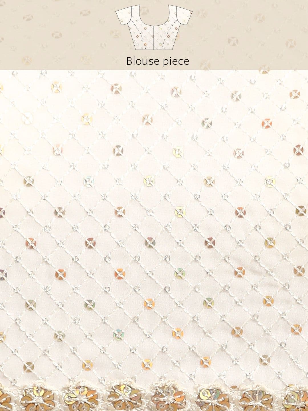Embellished Sequinned Saree Off White view 7