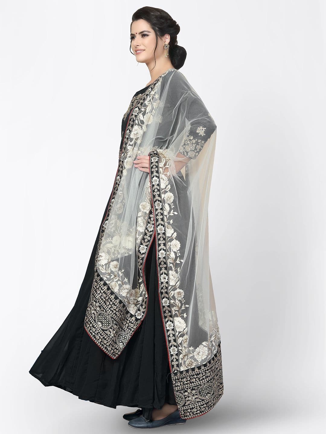 Black & White Embroidered Unstitched Dress Material view 4