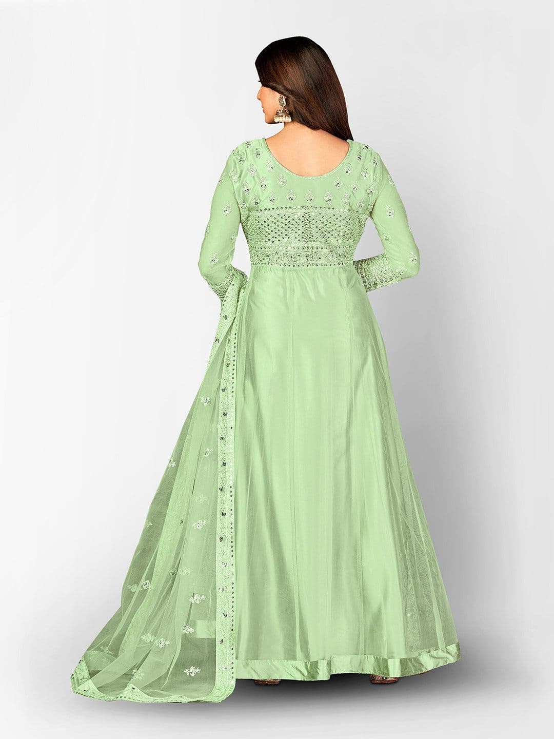 Green Embroidered Sequined Semi-Stitched Dress Material view 5