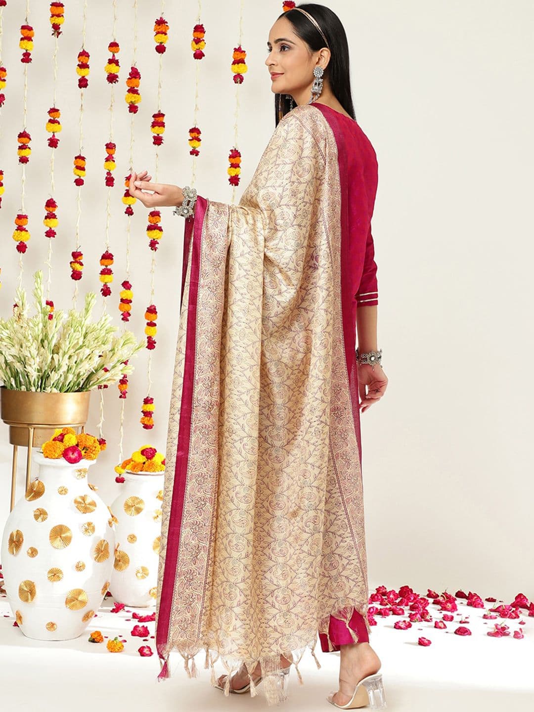 Ethnic Motifs Embroidered Regular Kurta with Trousers & Dupatta view 6