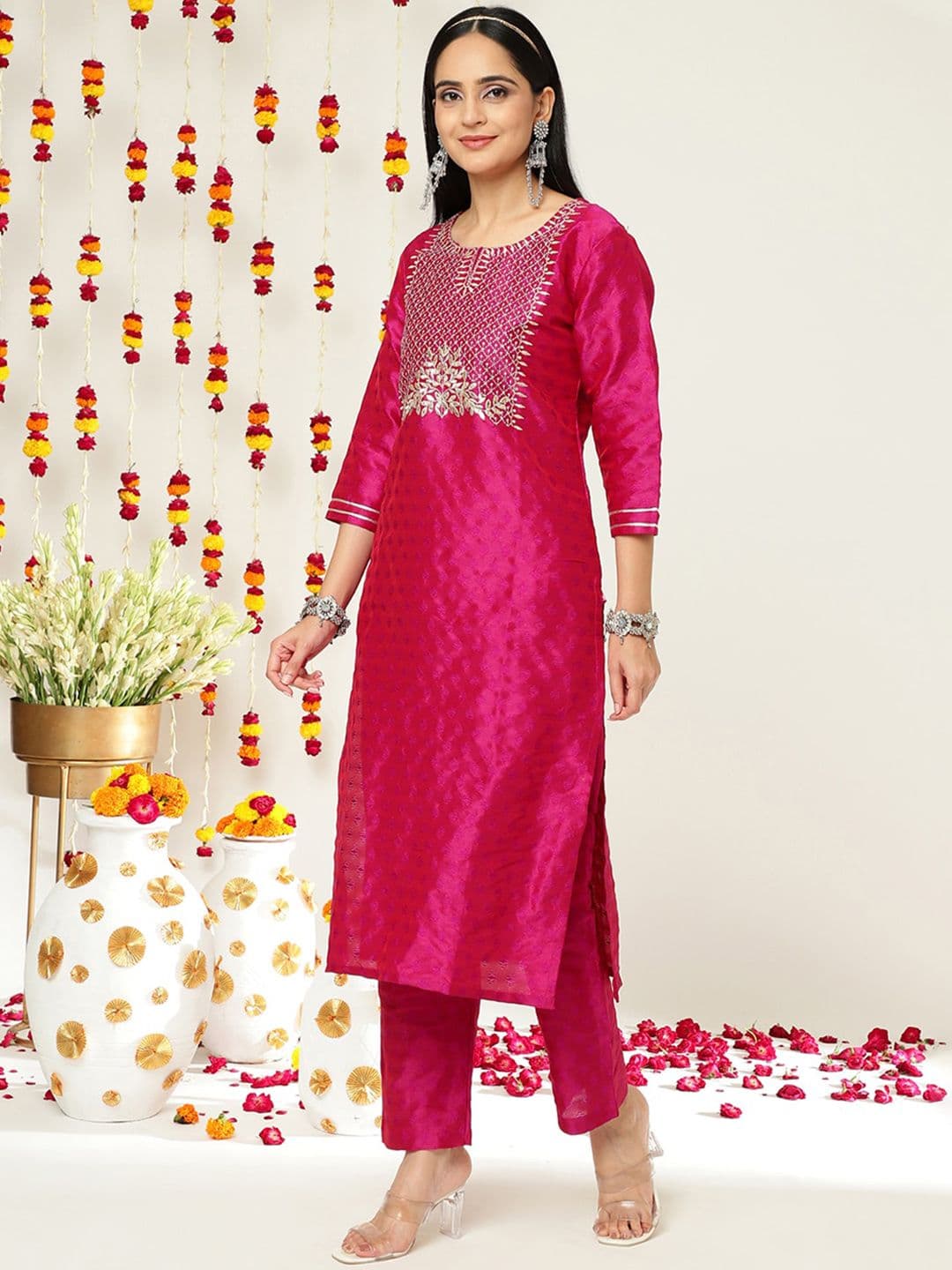 Ethnic Motifs Embroidered Regular Kurta with Trousers & Dupatta view 5