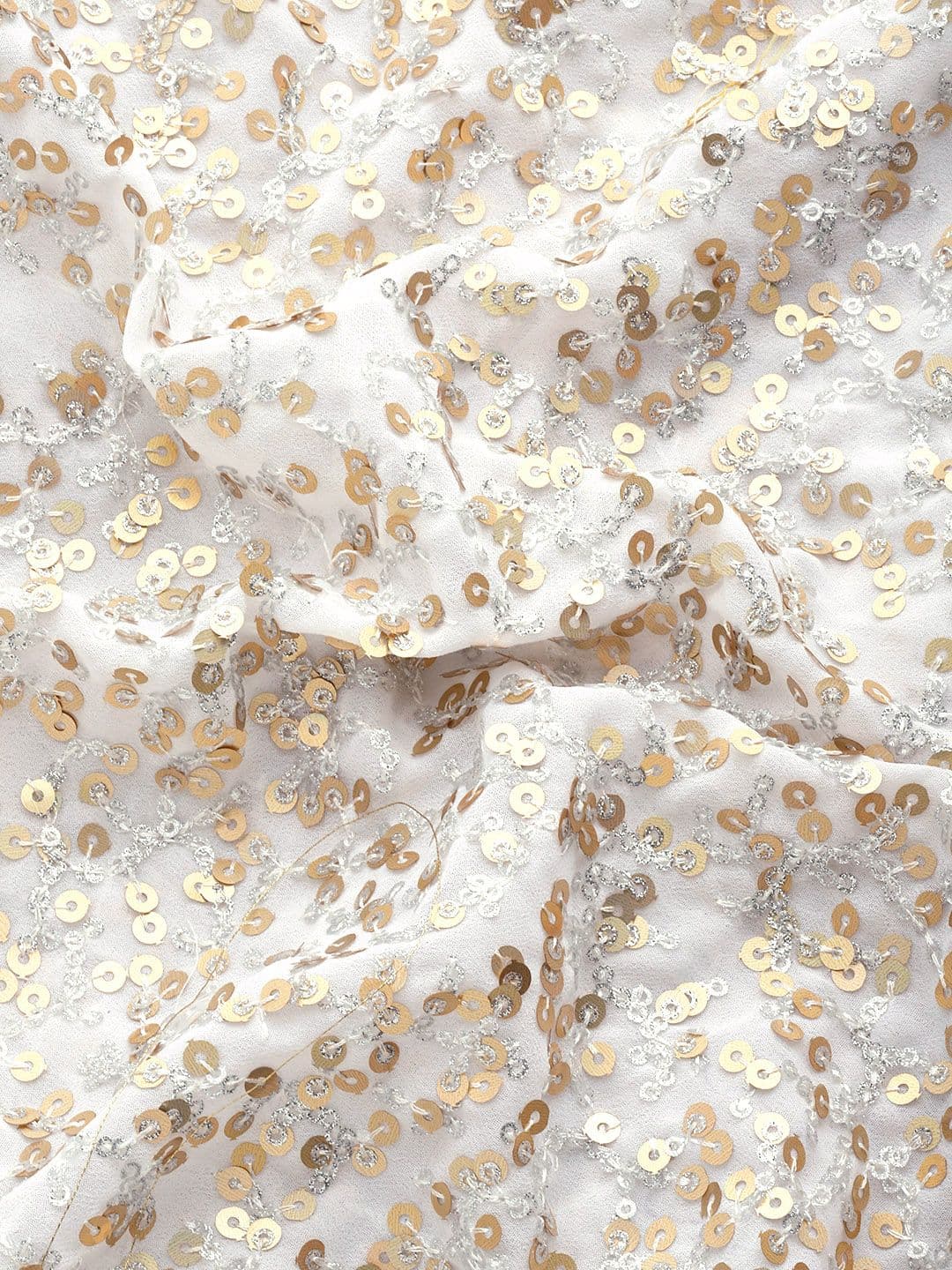 Embellished Sequinned Saree Off White view 4