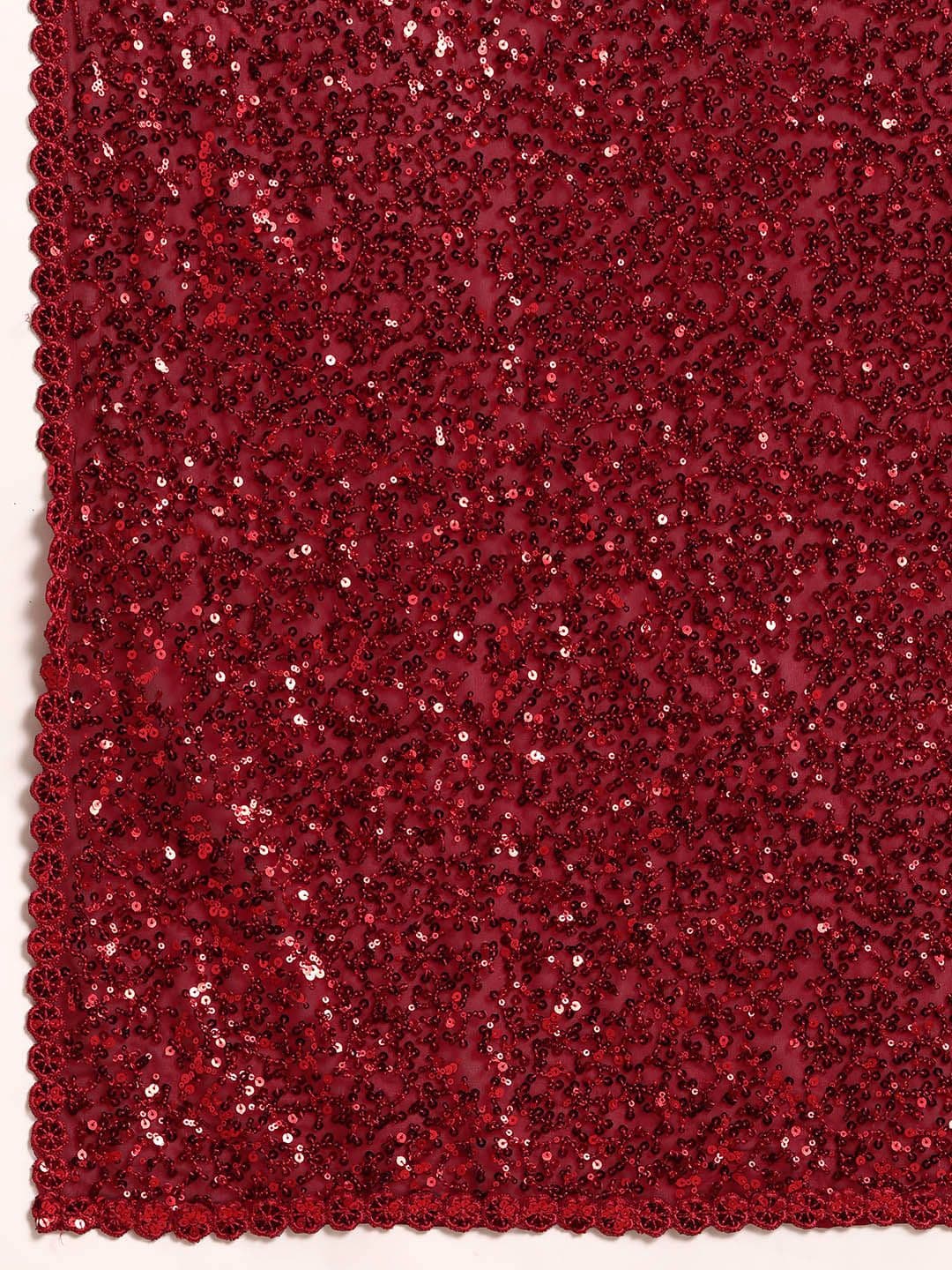 Embellished Sequinned Saree Red view 4