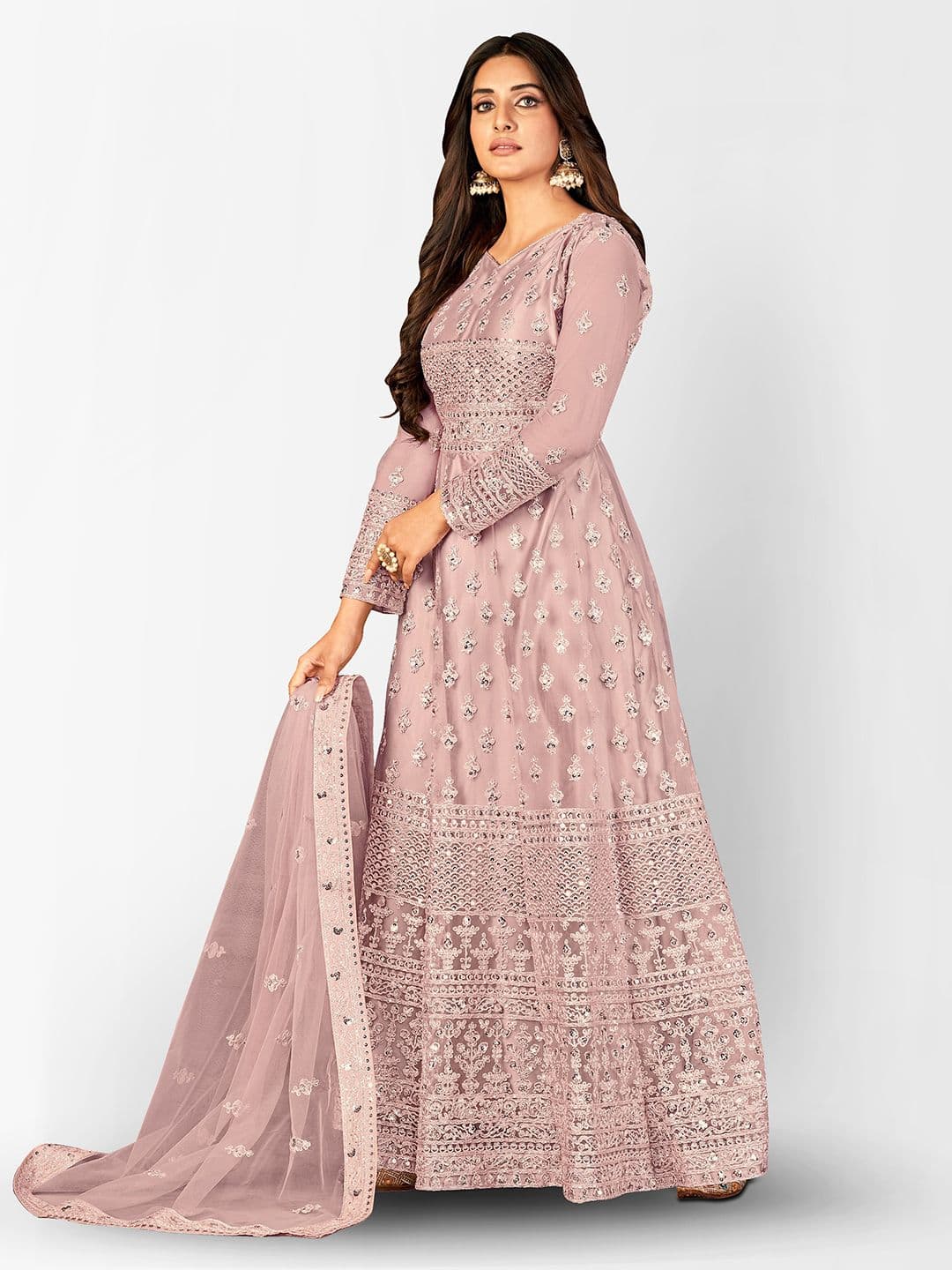 Embroidered Semi-Stitched Dress Material view 5