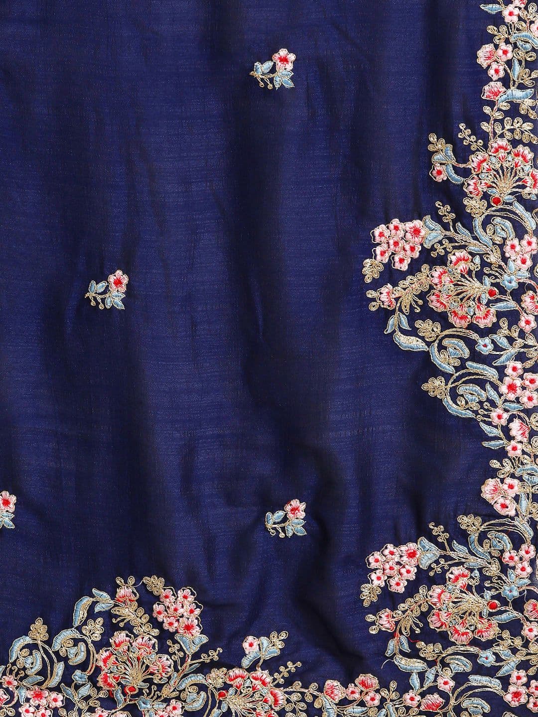 Floral Embroidered Saree Blue view 4