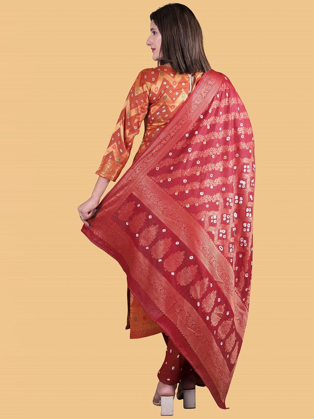 Women Mustard & Gold-Toned Pure Cotton Unstitched Dress Material view 4