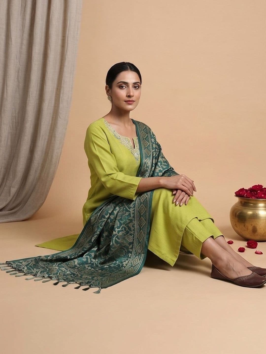 Women Ethnic Motifs Embroidered Regular Thread Work Kurta with Trousers & With Dupatta view 2