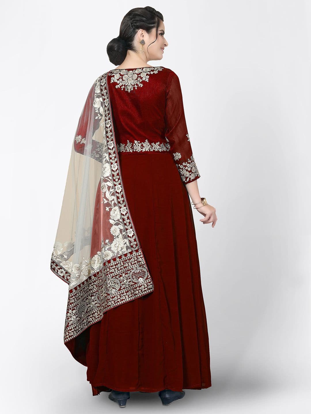 Red & White Embroidered Unstitched Dress Material view 5