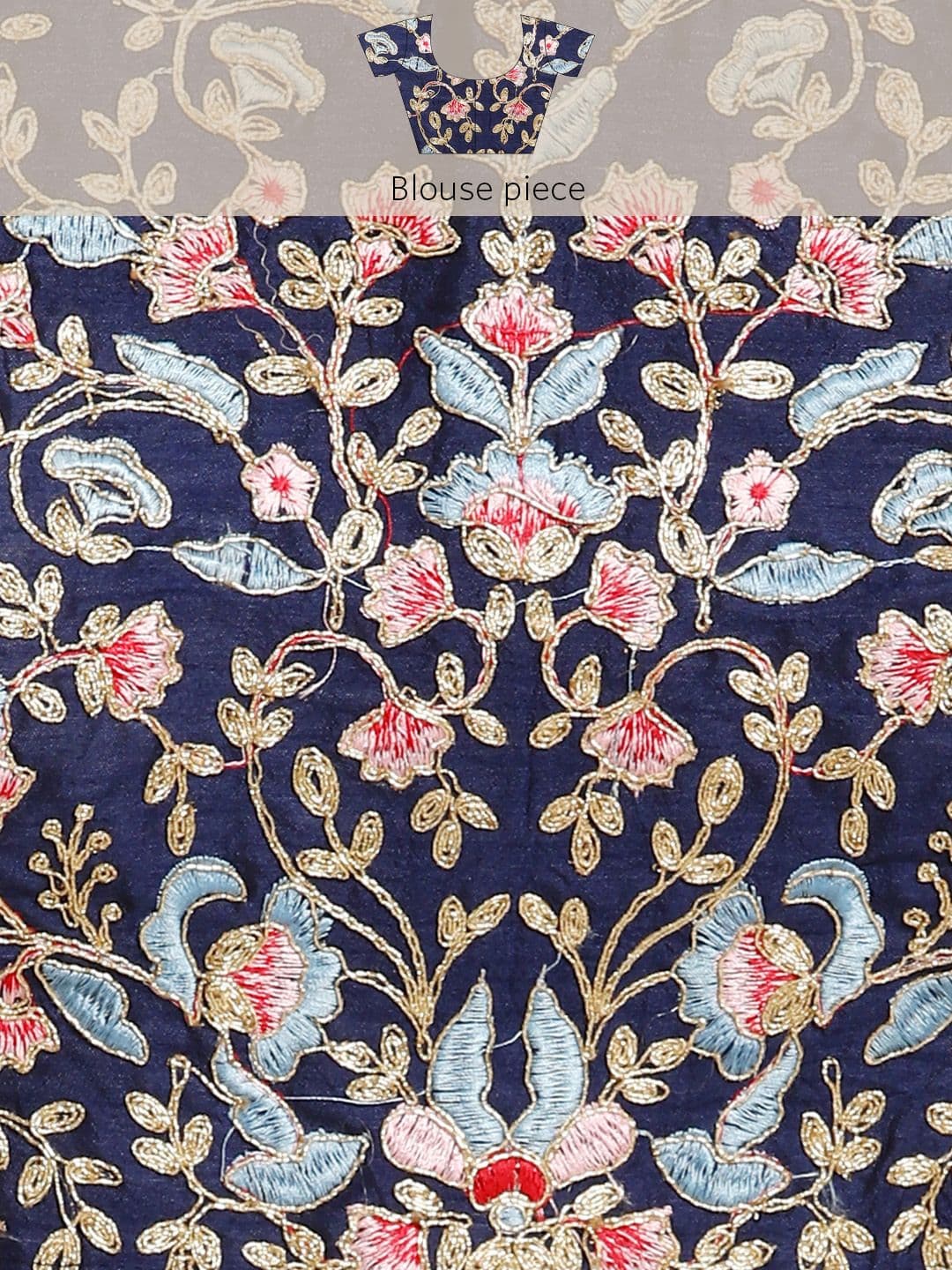 Floral Embroidered Saree Blue view 7