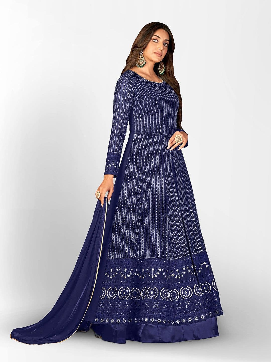 Embroidered Sequined Semi-Stitched Dress Material view 3