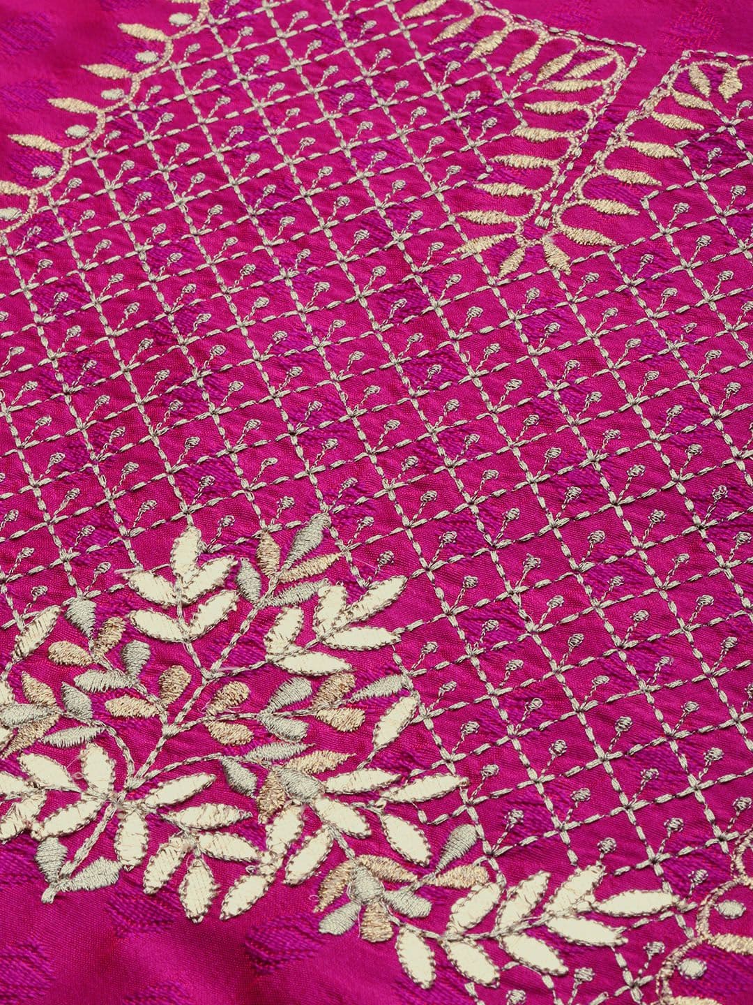 Embroidered Yoke Design Jacquard Kurta with Trousers & Dupatta view 2