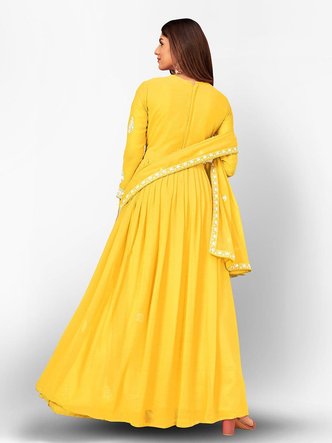 Yellow & White Embroidered Unstitched Dress Material view 5