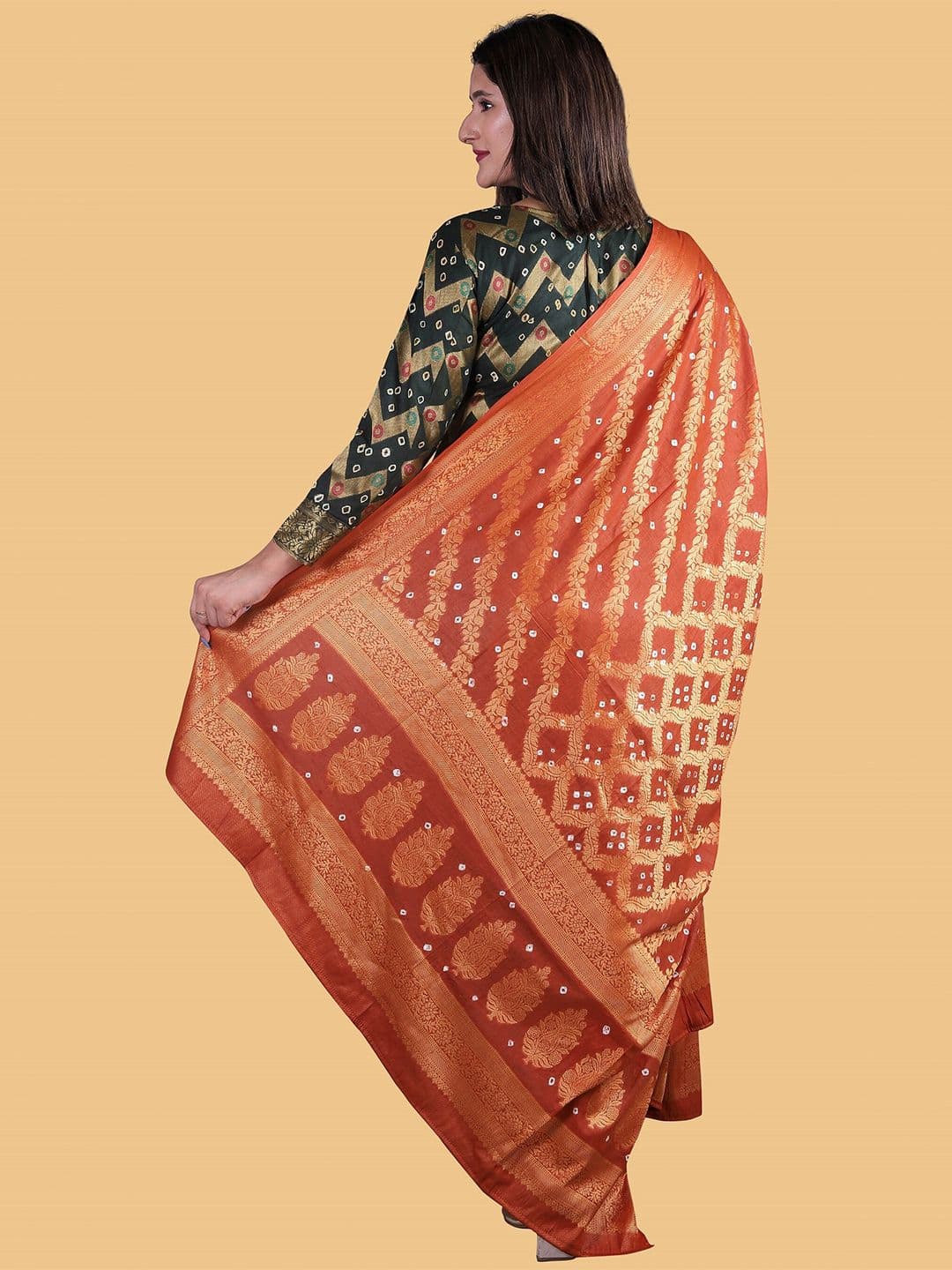Women Green & Red Pure Cotton Unstitched Dress Material view 5