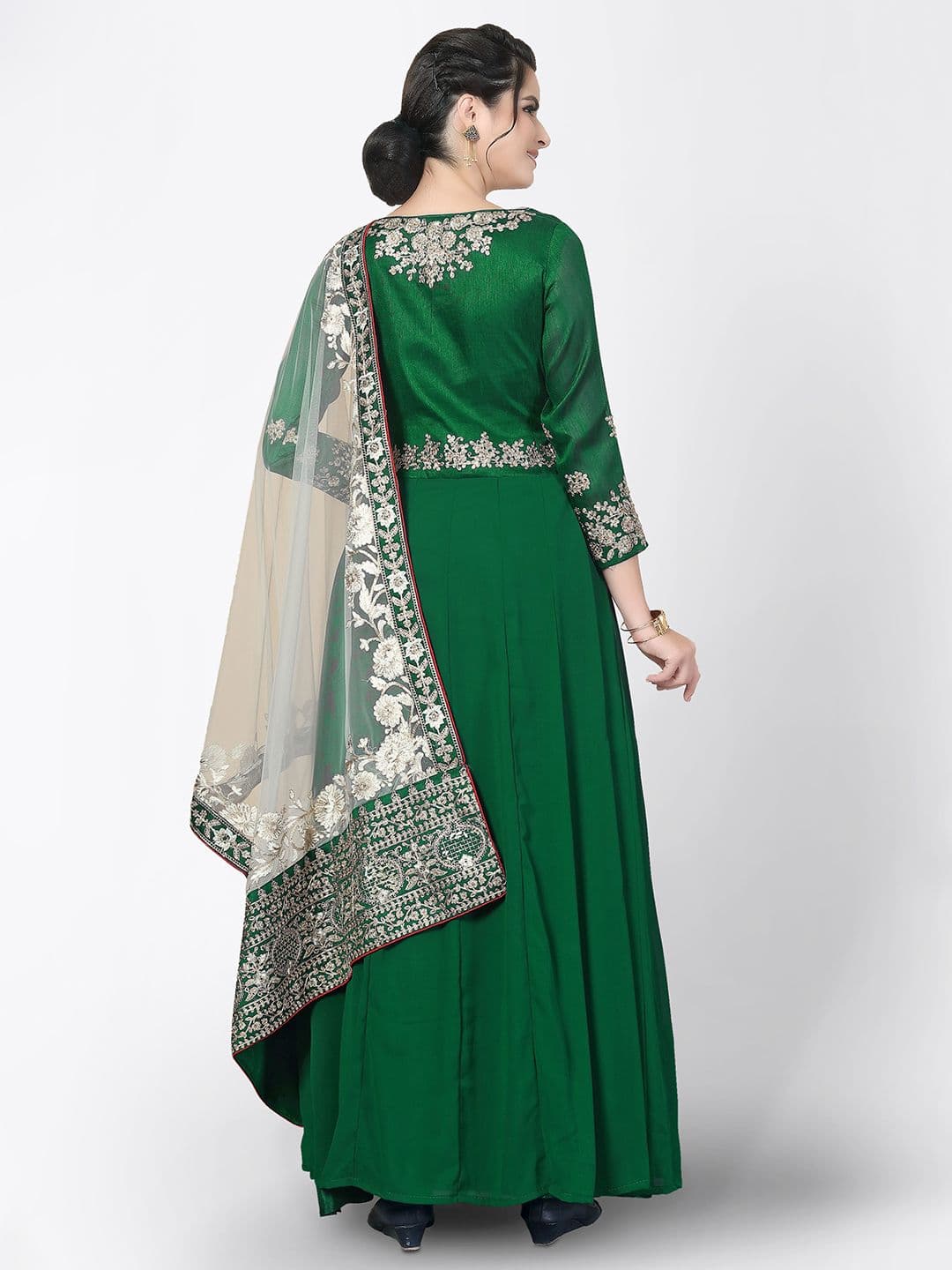 Green & White Embroidered Unstitched Dress Material view 6