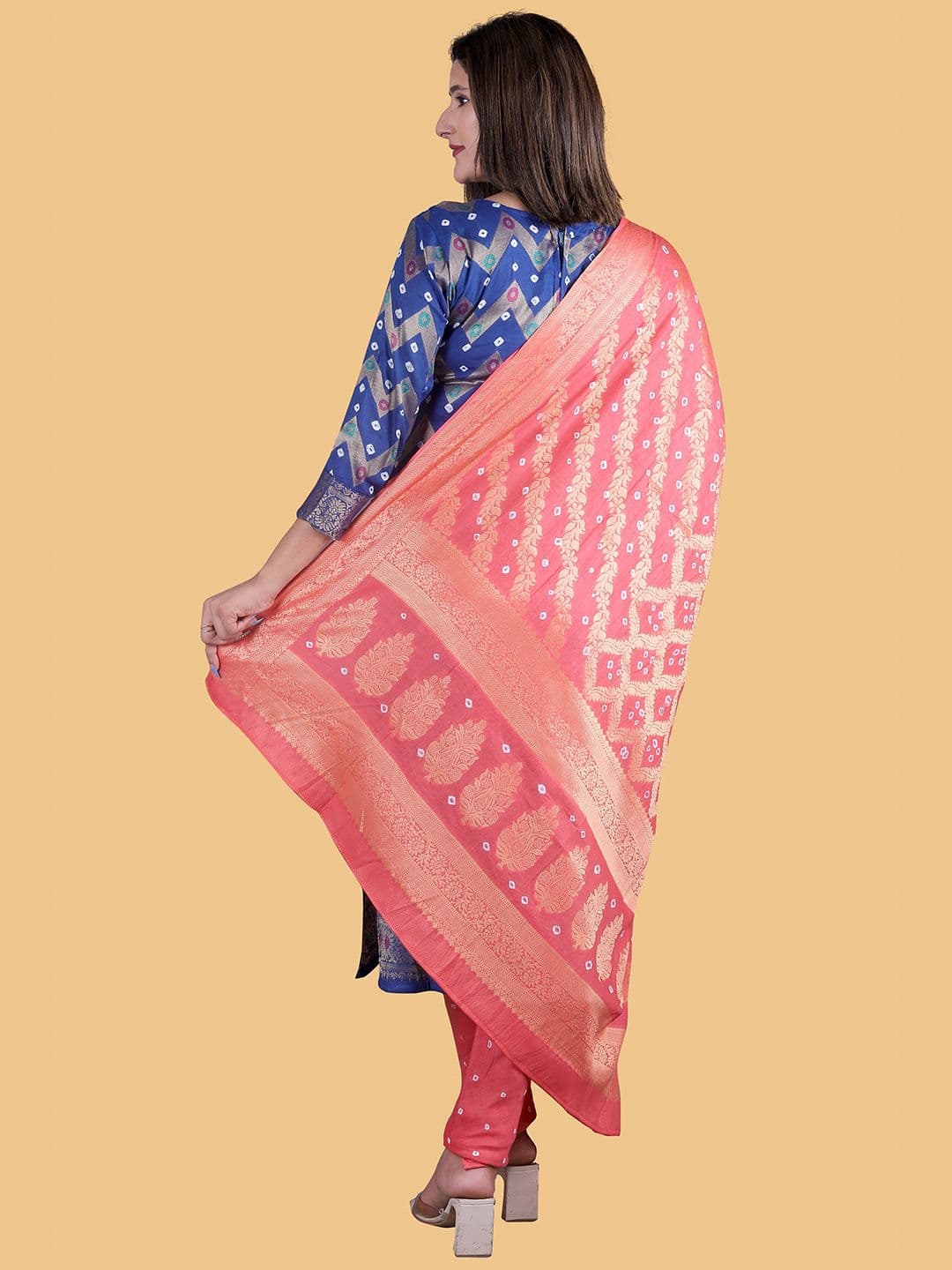 Blue & Pink Dyed Pure Cotton Unstitched Dress Material view 4