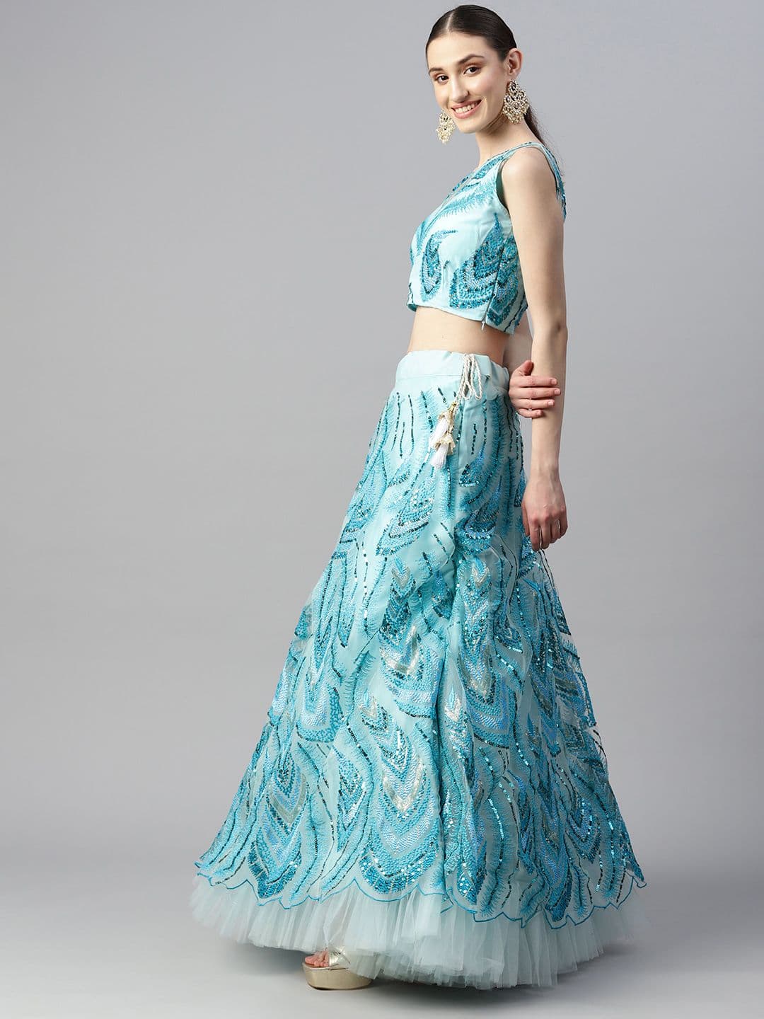 Embellished Sequinned Unstitched Lehenga & Blouse With view 5