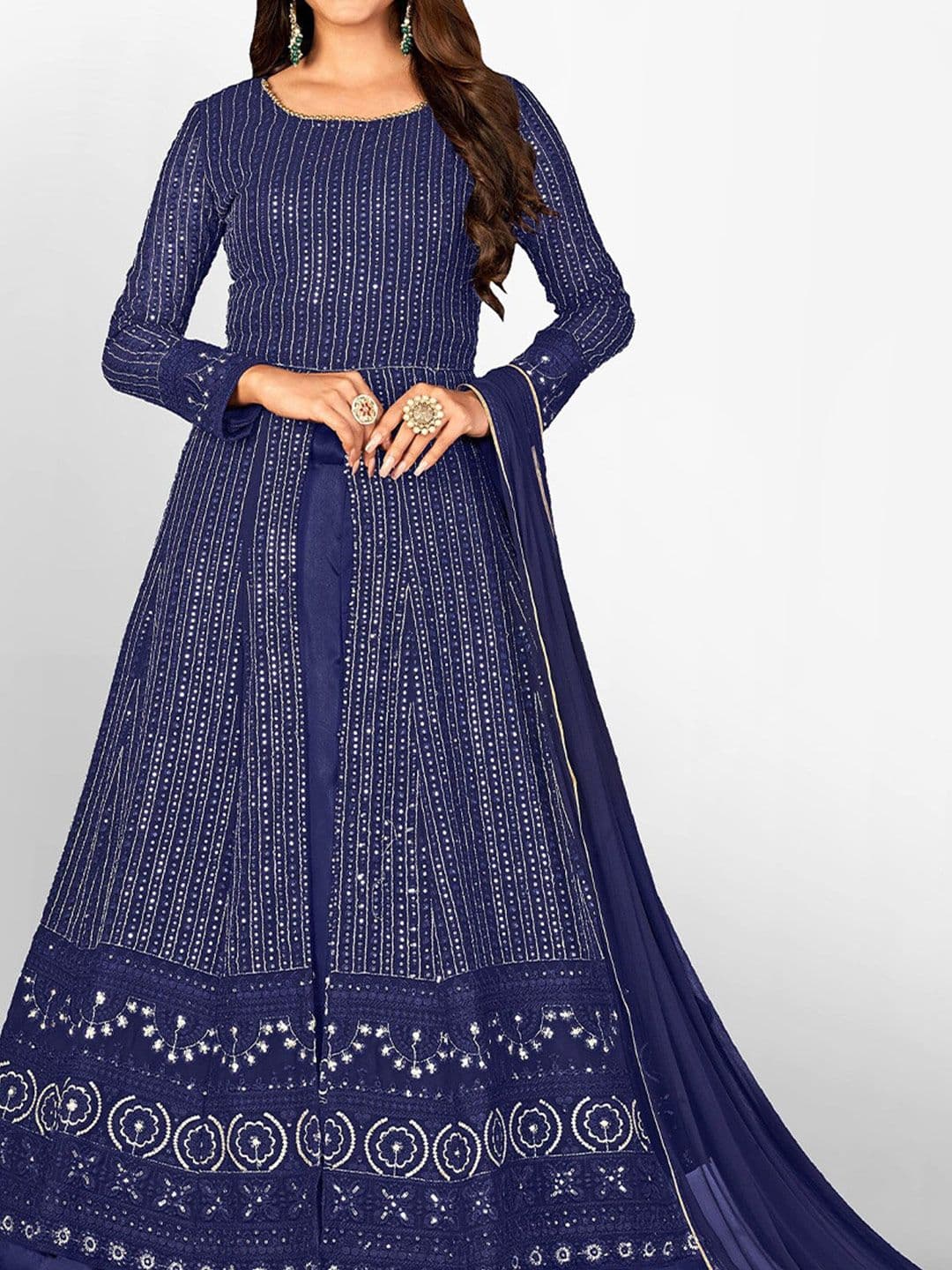 Embroidered Sequined Semi-Stitched Dress Material view 2