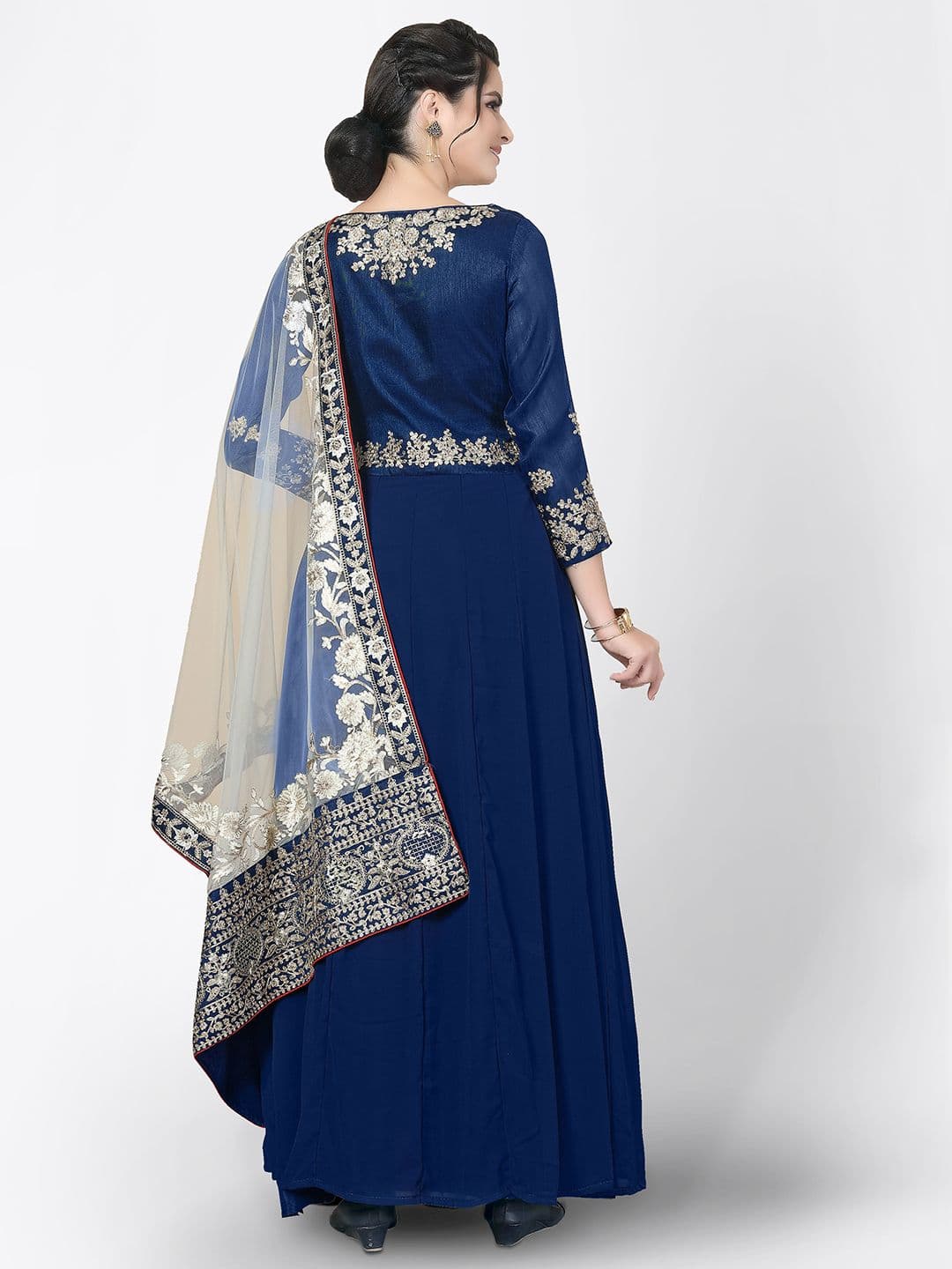 Blue & White Embroidered Unstitched Dress Material view 5