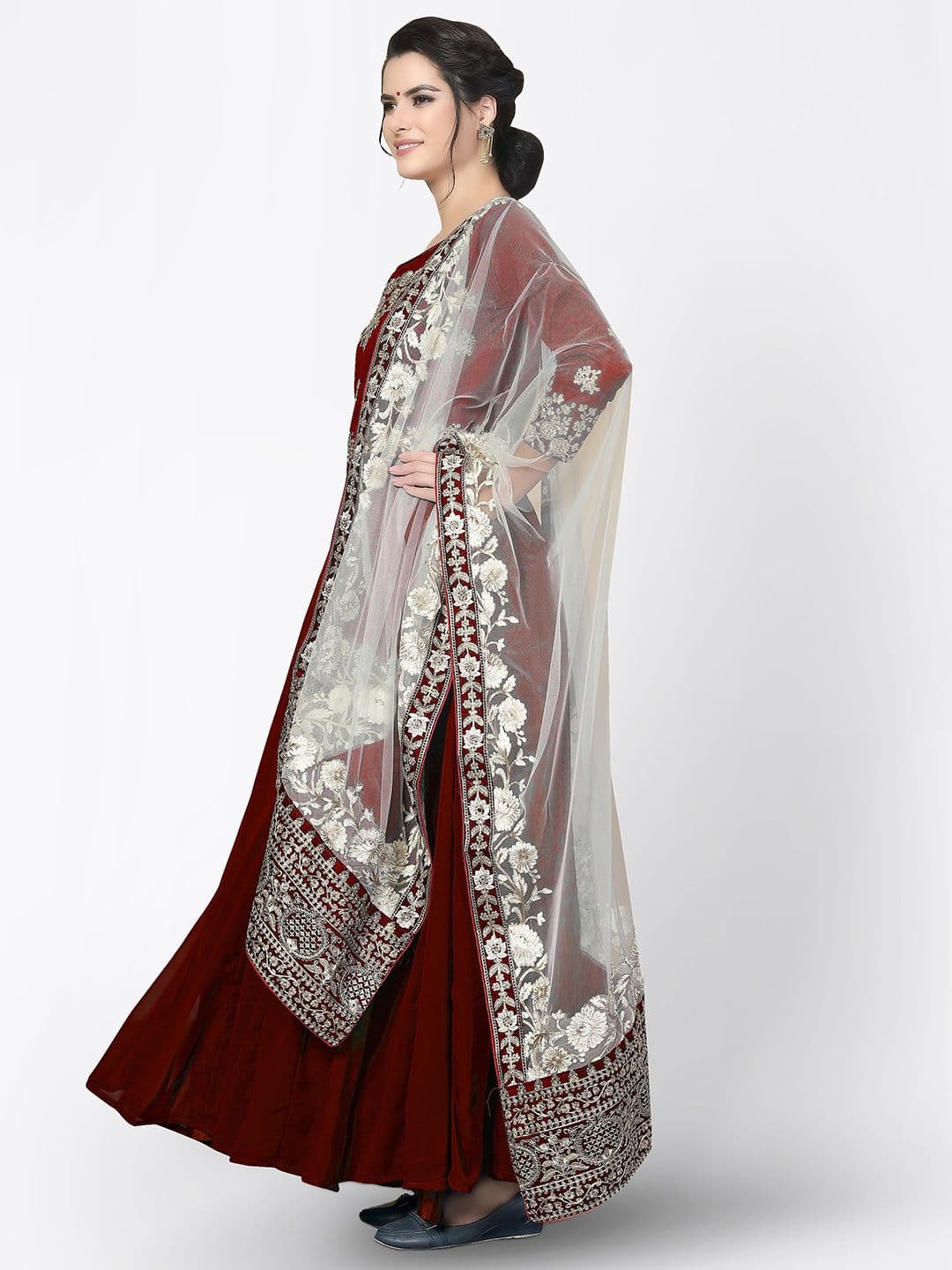 Red & White Embroidered Unstitched Dress Material view 4