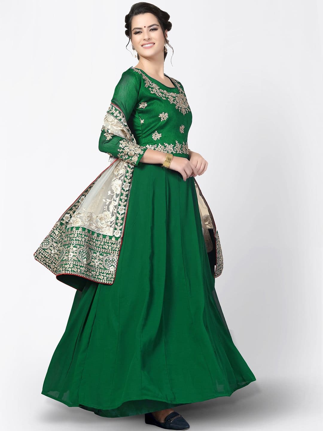 Green & White Embroidered Unstitched Dress Material view 3