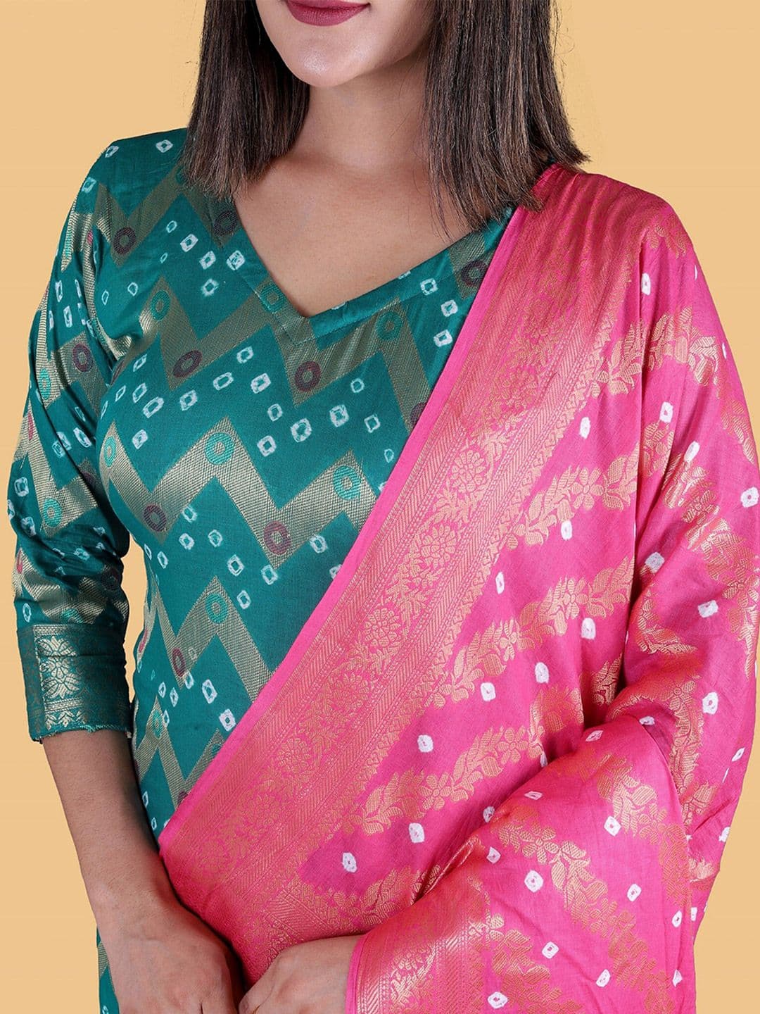 Women Turquoise Blue & Pink Pure Cotton Unstitched Dress Material view 2
