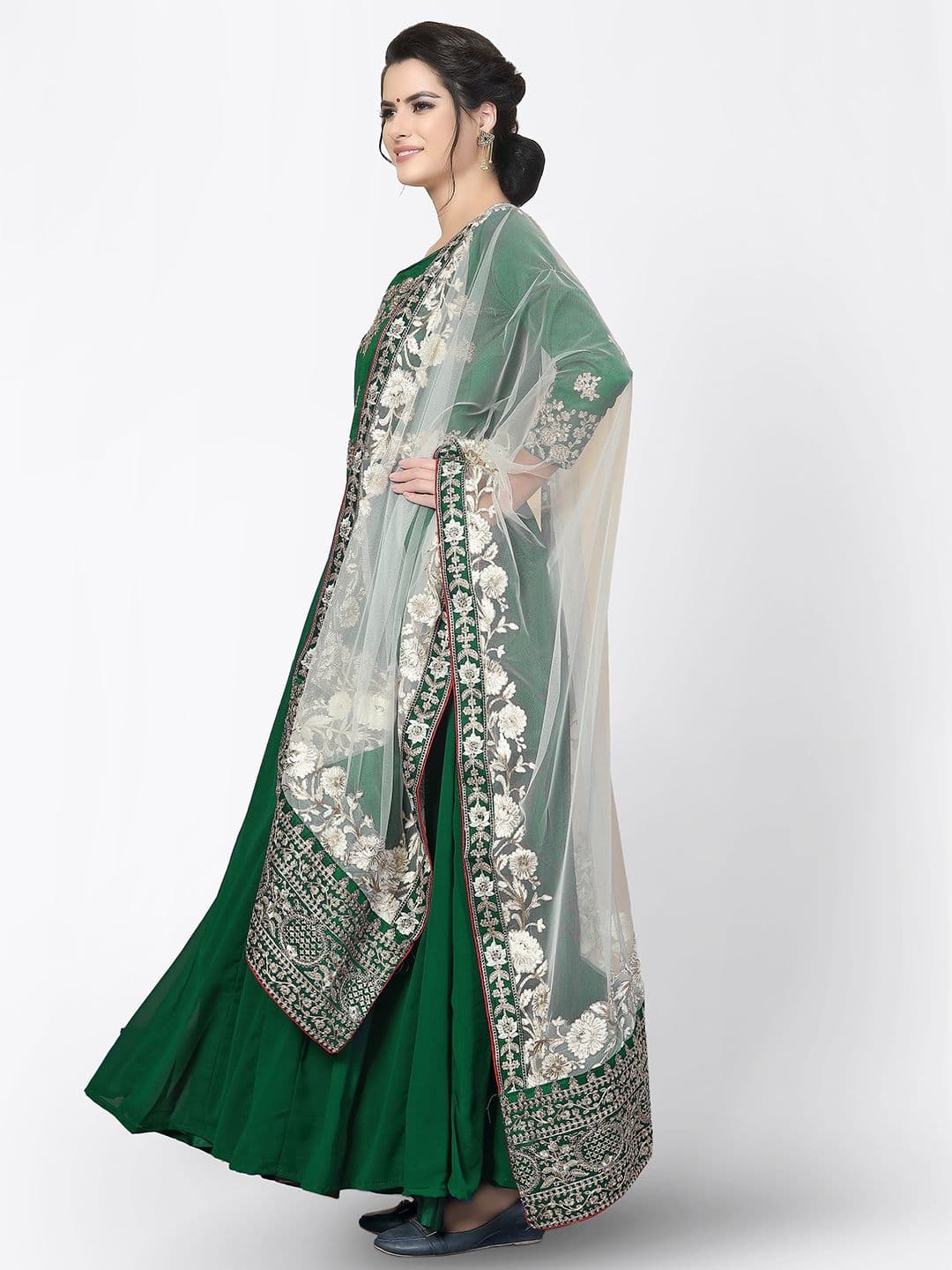 Green & White Embroidered Unstitched Dress Material view 4