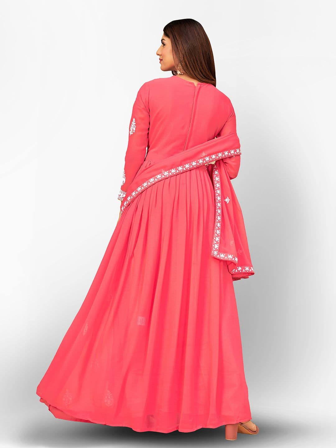Pink & White Embroidered Unstitched Dress Material view 5