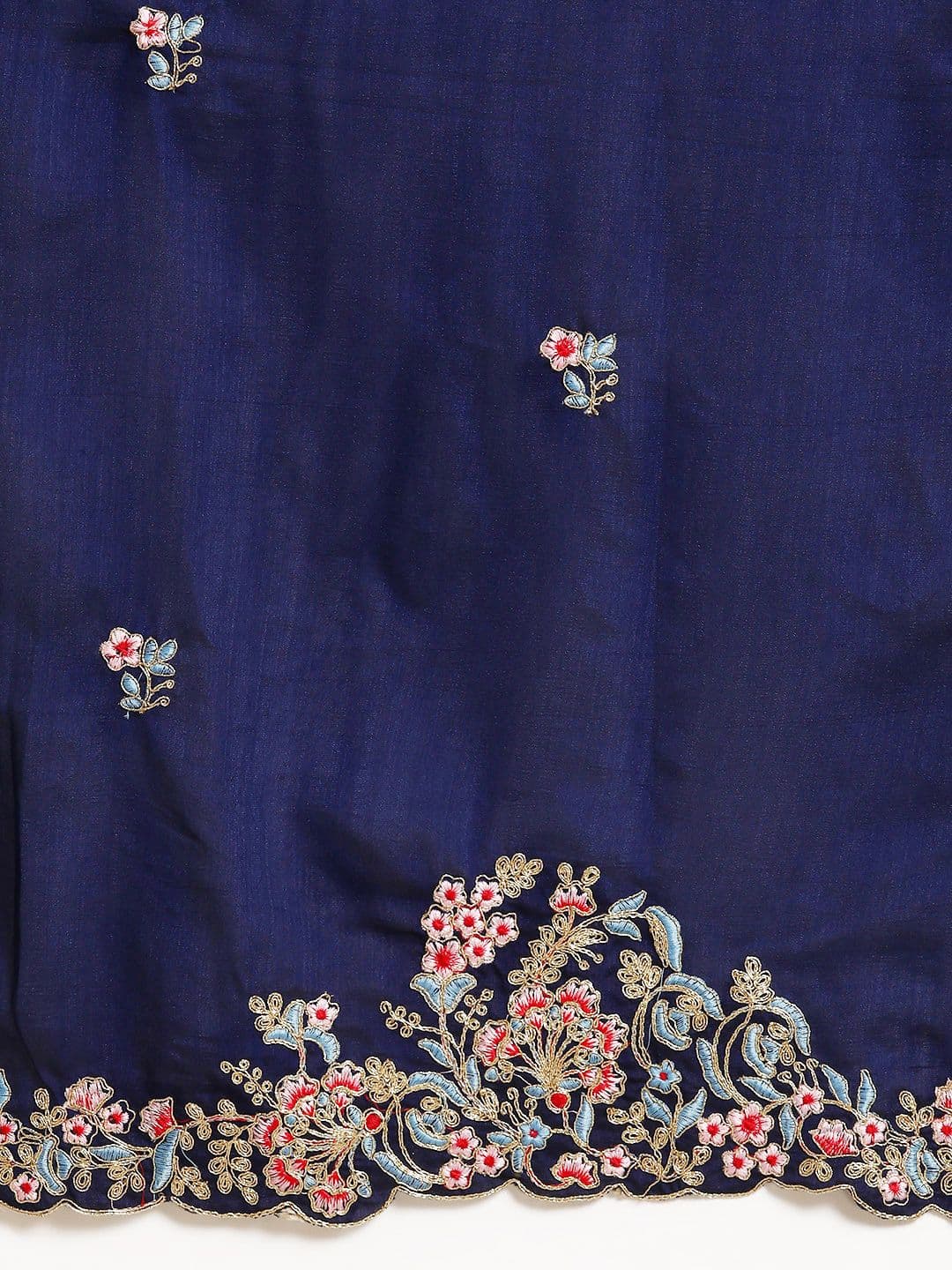 Floral Embroidered Saree Blue view 3