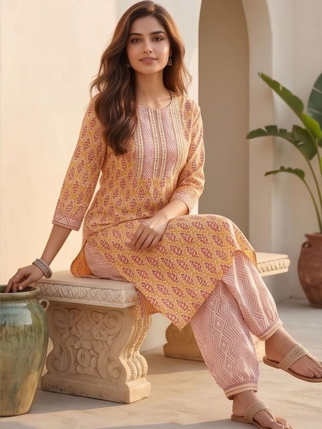 Women Ethnic Motifs Printed Regular Kurta with Patiala & With Dupatta view 7