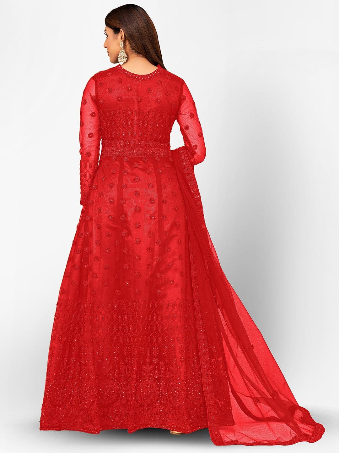 Red & Orange Embroidered Unstitched Dress Material view 5