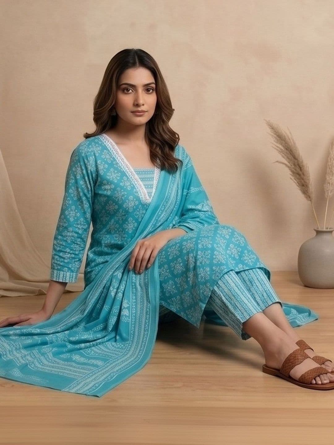 Women Ethnic Motifs Printed Regular Kurta with Trousers & With Dupatta view 7