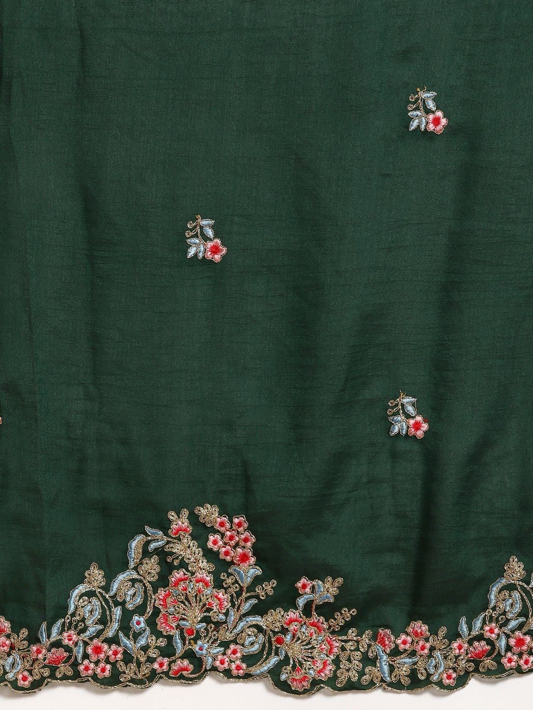 Floral Embroidered Saree Green view 3