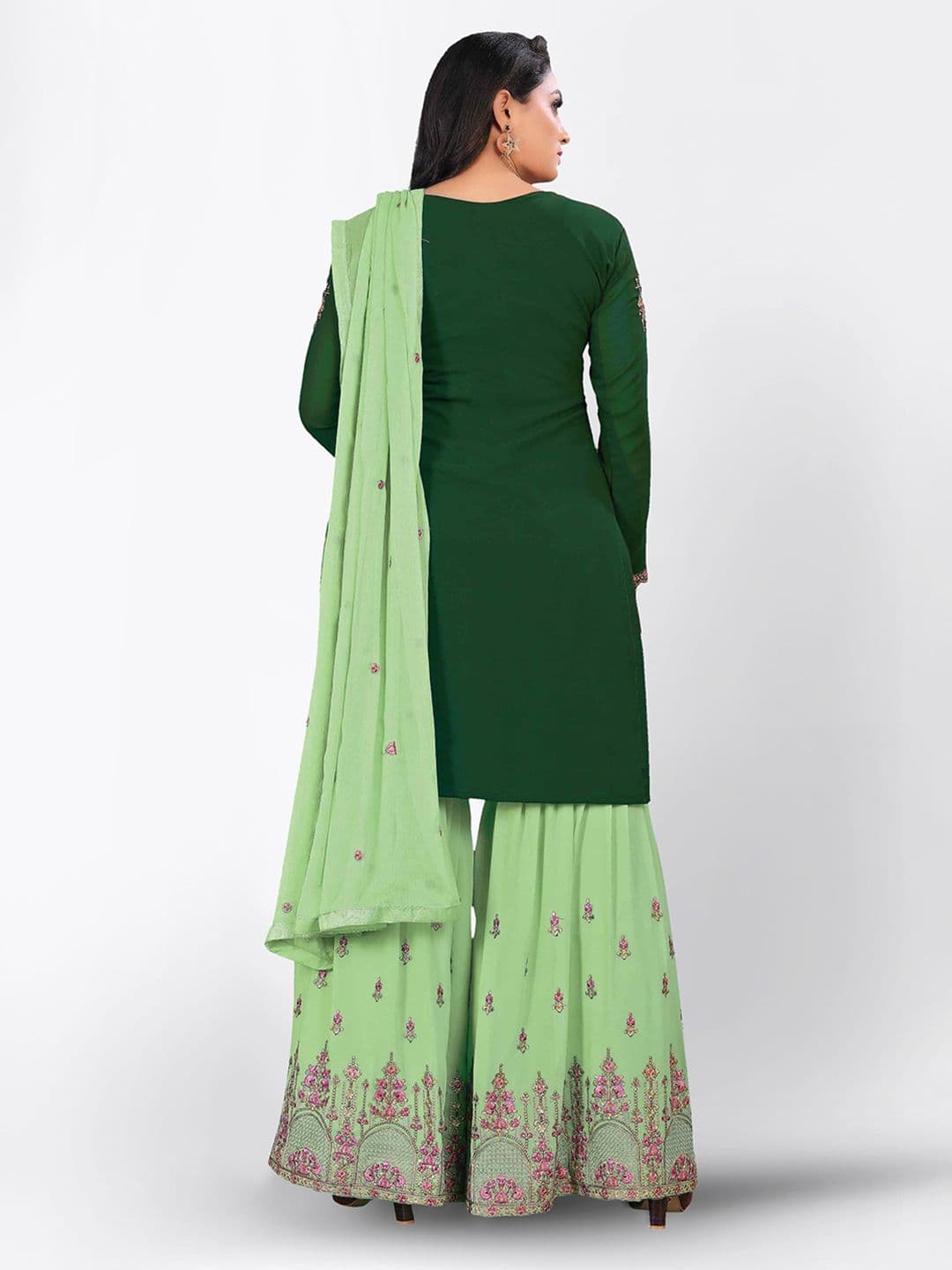 Green & Gold-Toned Embroidered Unstitched Dress Material view 4