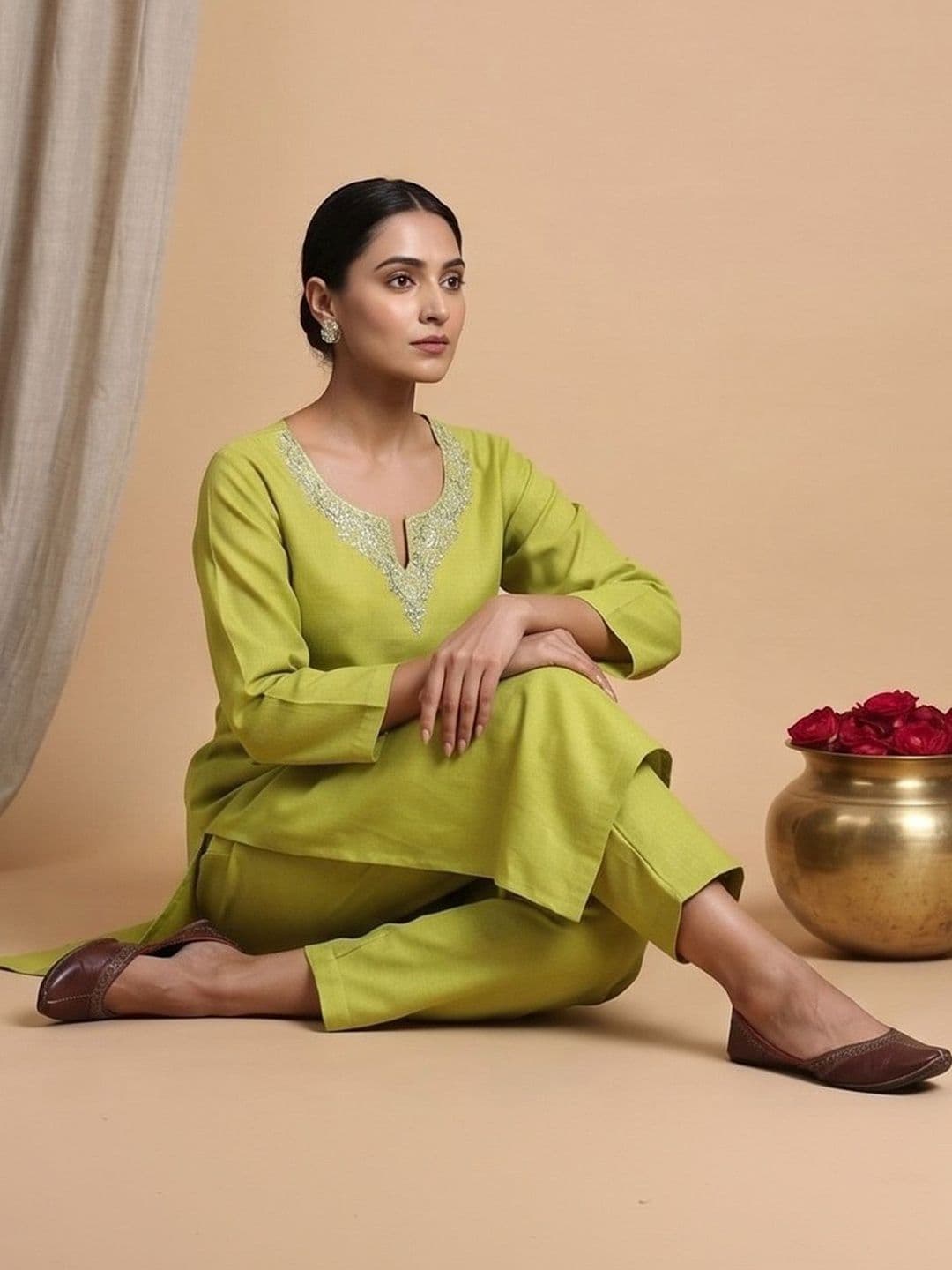 Women Ethnic Motifs Embroidered Regular Thread Work Kurta with Trousers & With Dupatta view 4