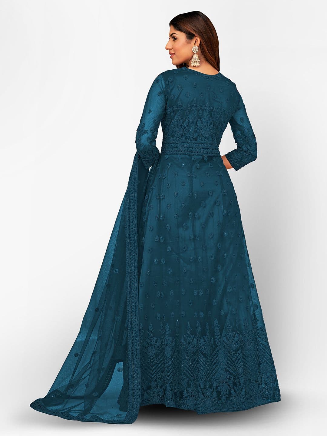 Turquoise Blue Embroidered Unstitched Dress Material view 5