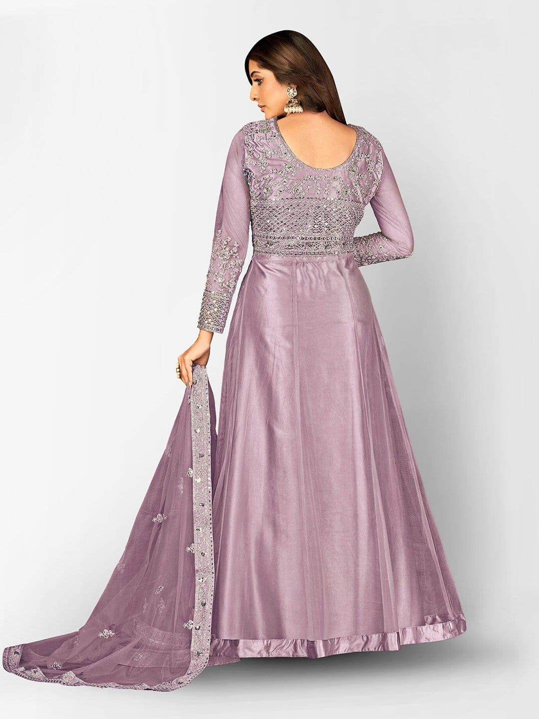 Floral Embroidered Sequinned Semi-Stitched Dress Material view 5
