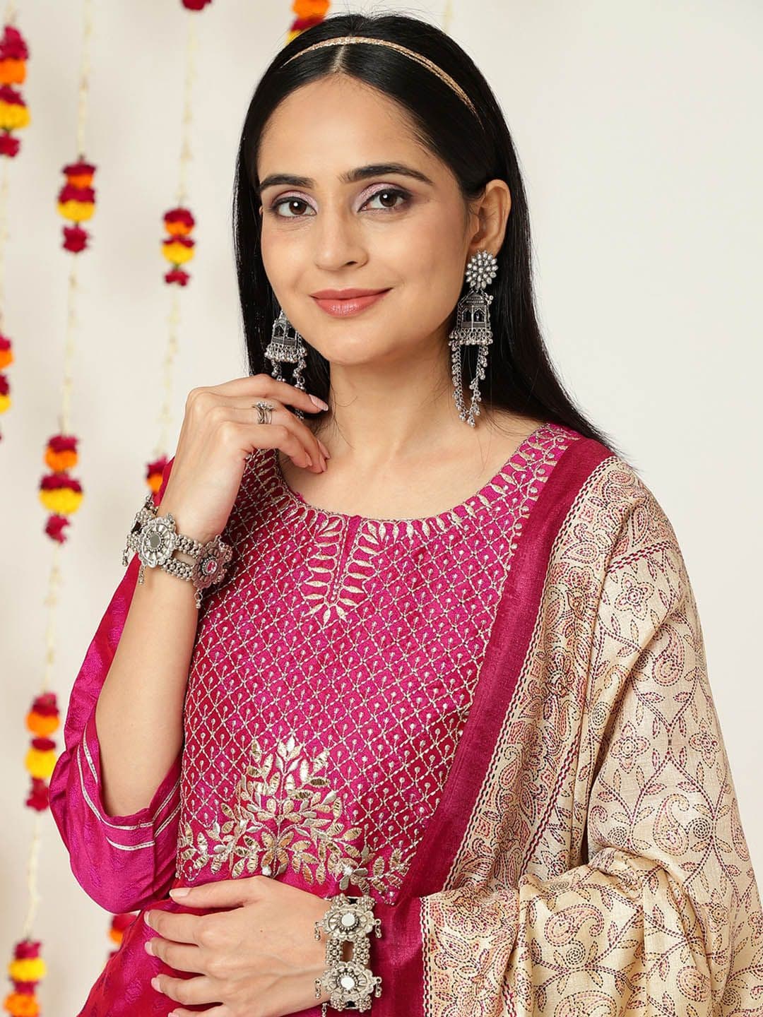 Ethnic Motifs Embroidered Regular Kurta with Trousers & Dupatta view 2