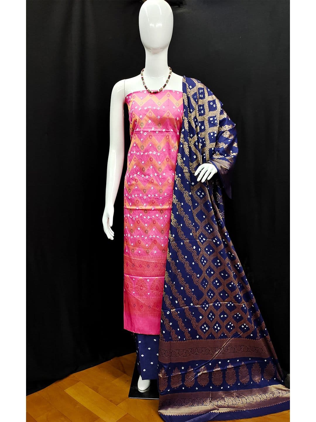 Women Pink & Blue Pure Cotton Unstitched Dress Material view 6