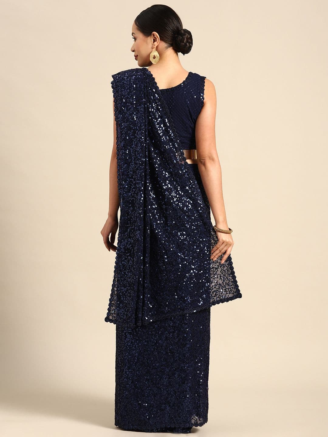 Embellished Sequinned Embroidered Heavy Work Saree Navy Blue view 2