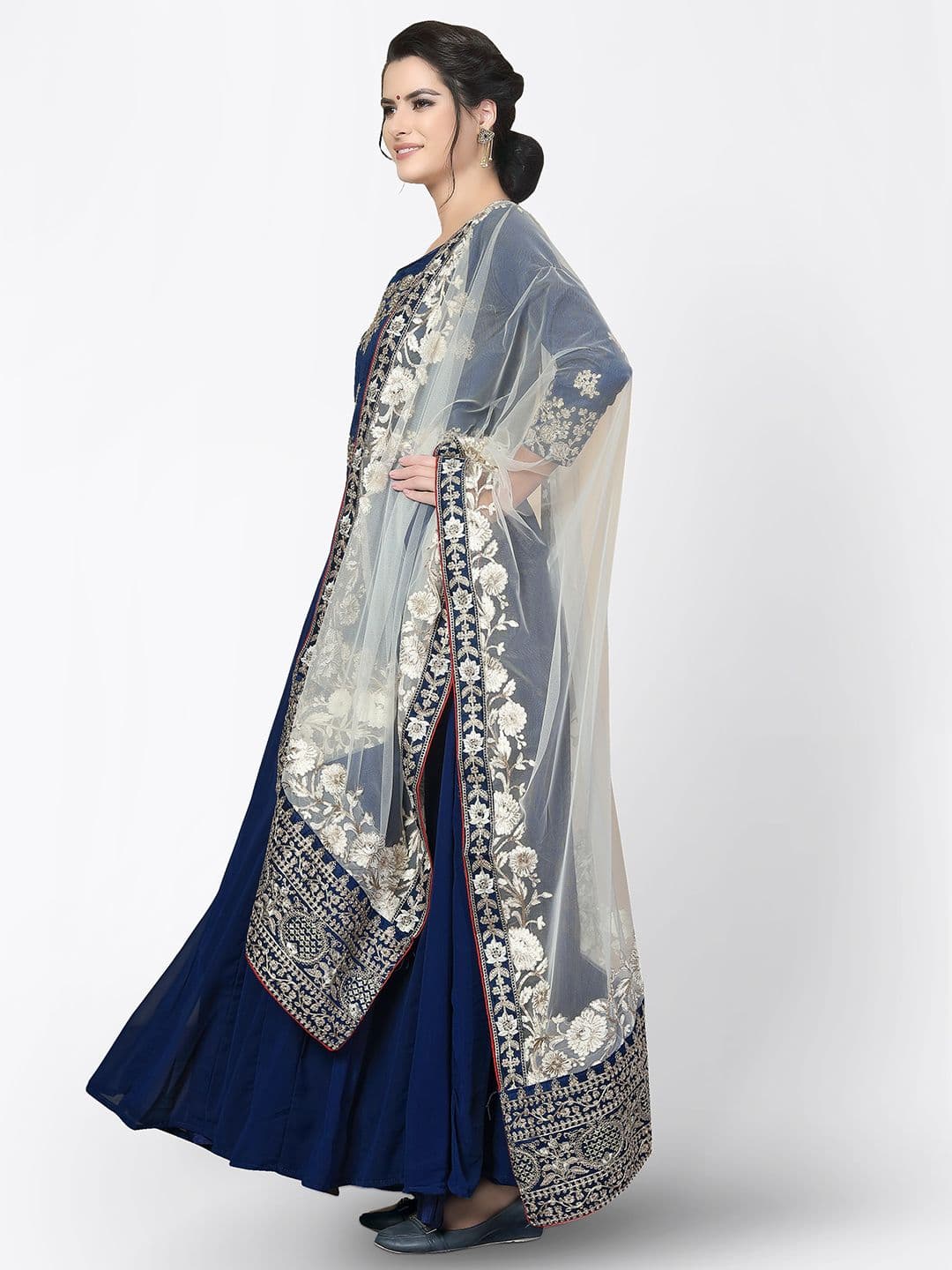 Blue & White Embroidered Unstitched Dress Material view 4