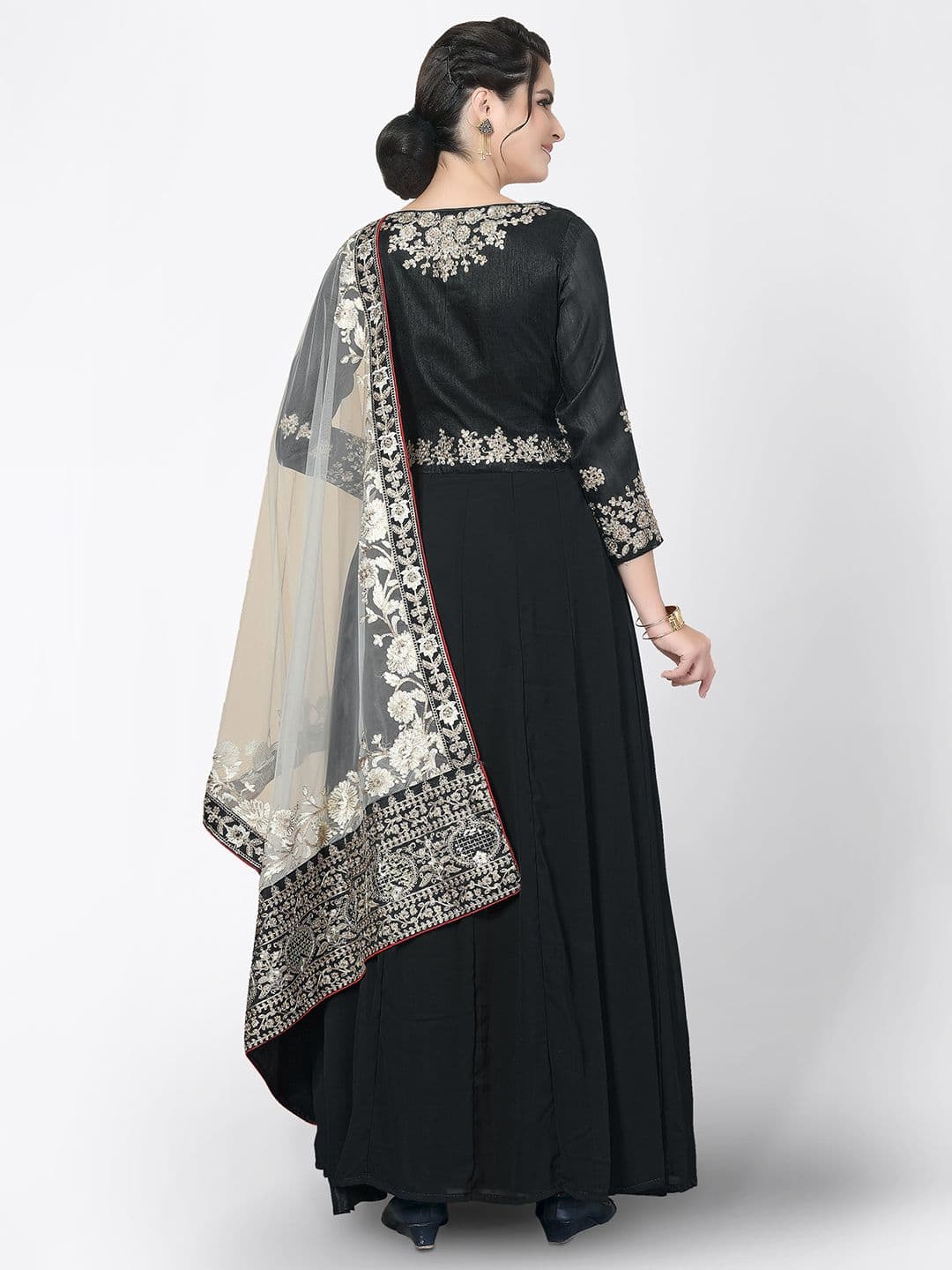 Black & White Embroidered Unstitched Dress Material view 6