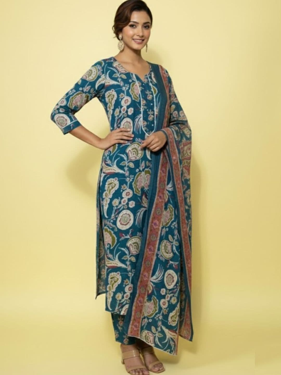 Women Ethnic Motifs Printed Regular Kurta with Trousers & With Dupatta view 2