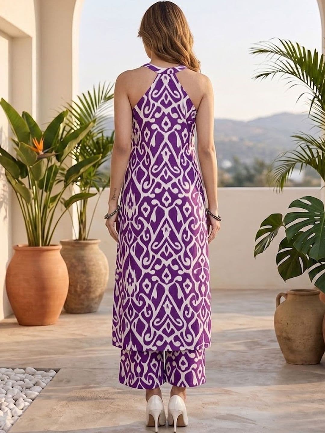 Women Ethnic Motifs Printed Regular Pure Cotton Kurta with Trousers view 4