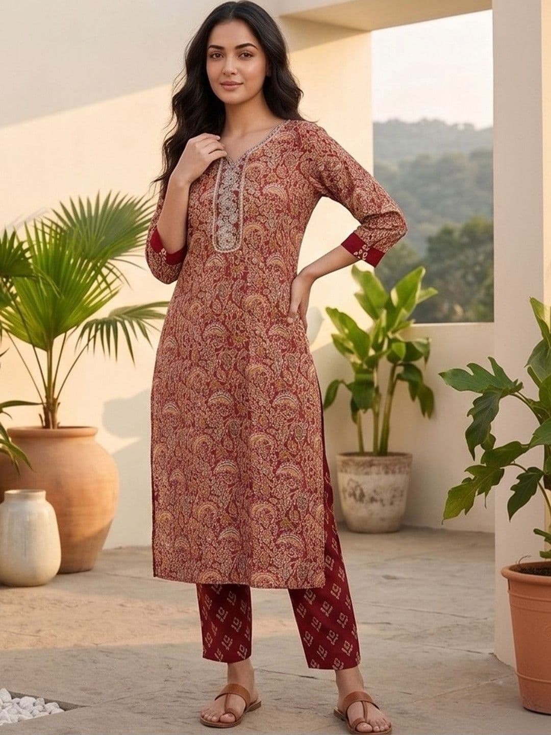 Women Ethnic Motifs Printed Regular Thread Work Kurta with Trousers & With Dupatta view 3