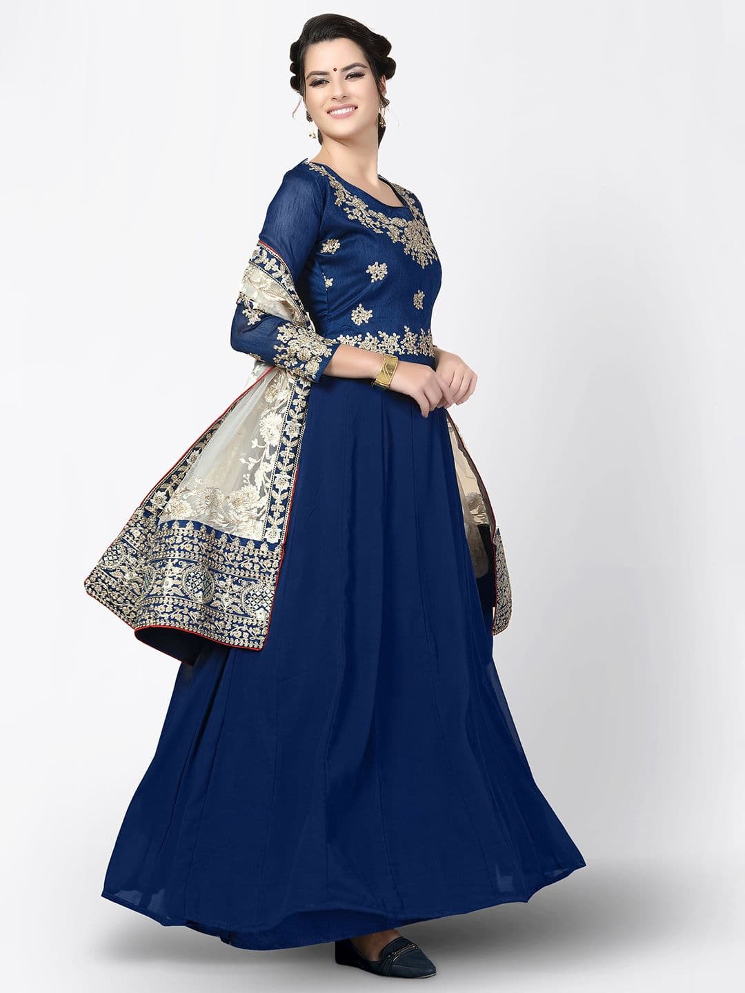 Blue & White Embroidered Unstitched Dress Material view 3