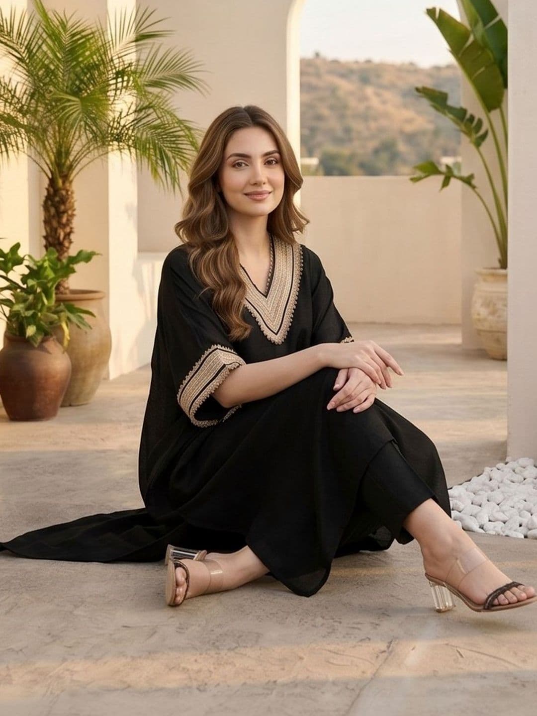 Women Yoke Design Regular Kurta with Trousers view 2